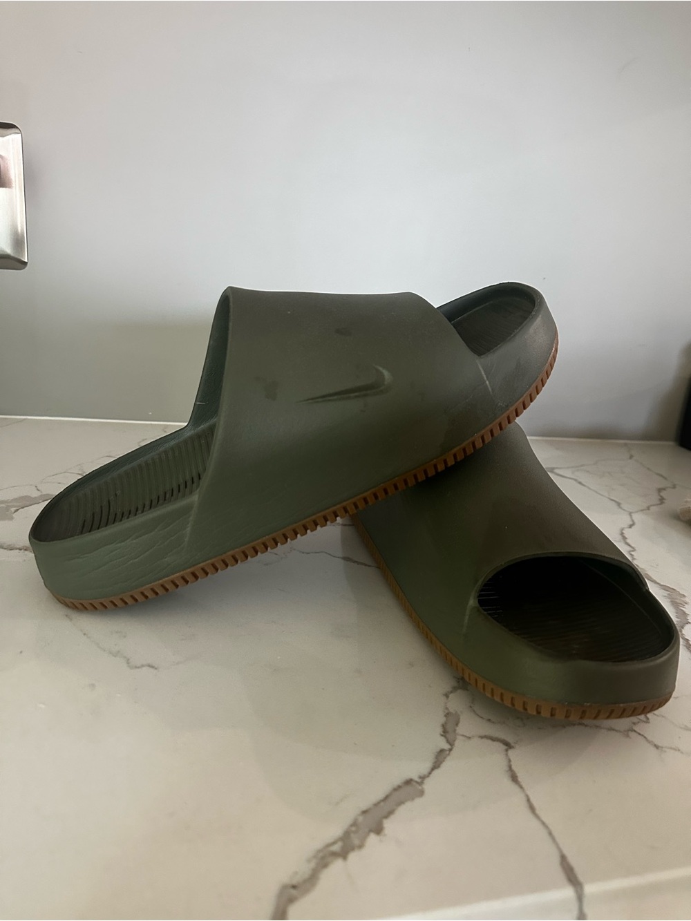 Nike Olive Green Slide Sandals with Gum Outsole